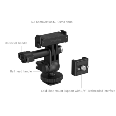 SmallRig 6396 - uchwyt, adapter z szybkozłączkowym mocowaniem i mini głowicą kulową do DJI Osmo Action 6 / Nano (na zimną stopkę z adapterem 1/4